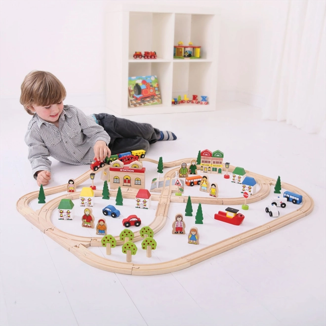 Bigjigs Rail Drevená vláčiková dráha Mesto a dedina 101 dielov