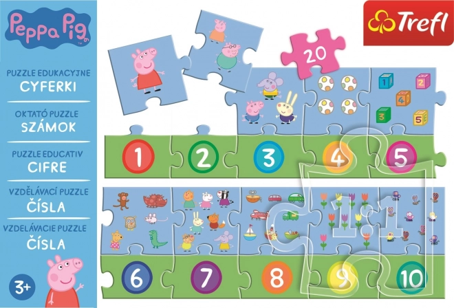 Vedomostné Puzzle Čísla Prasiatko Peppa 20 Dielikov