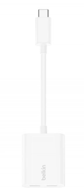 Adaptér Dual USB-C Audio + Nabíjanie Rockstar biely