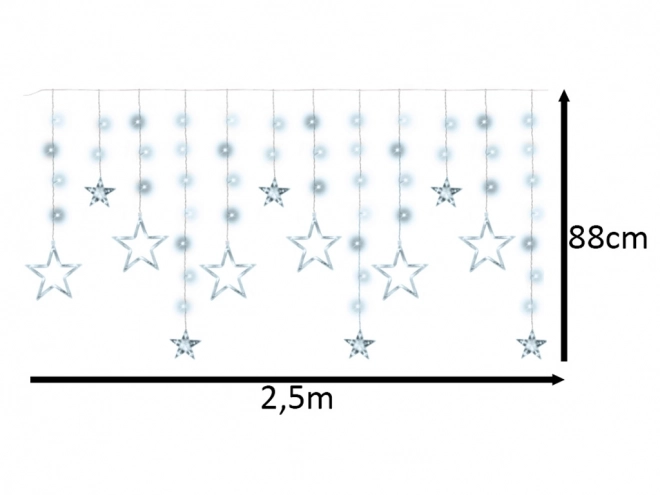 LED prívesok studenej bielej farby s dvoma typmi hviezd - 2,5 m, 138 LED diód