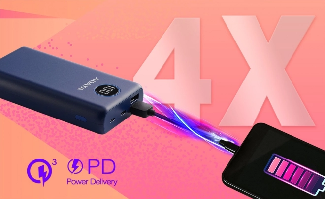 Powerbanka ADATA modrá s rýchlym QC/PD nabíjaním