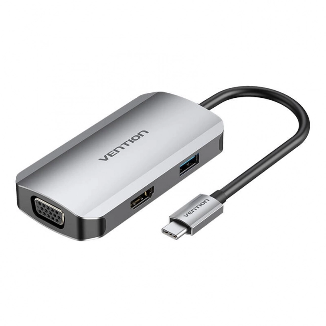 USB-C dokovacia stanica s HDMI, VGA, USB 3.0 a PD, sivá