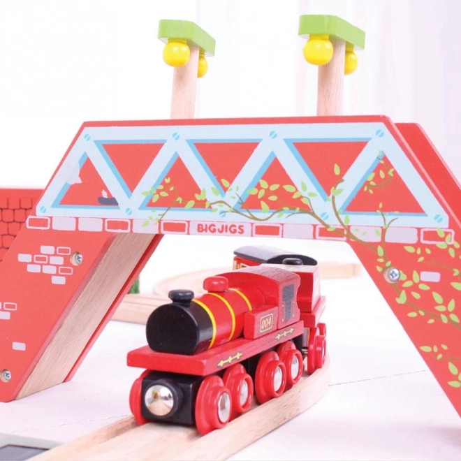 Bigjigs Rail Červená lokomotíva s tendrom a koľajami