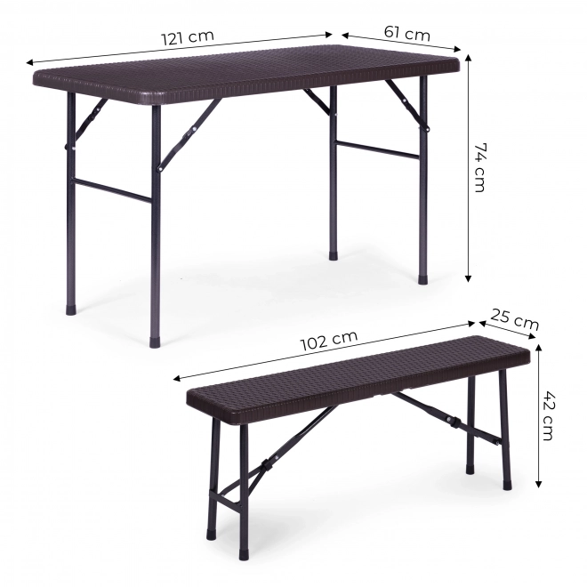 Cateringová súprava 120 cm stôl 2 lavice hnedá