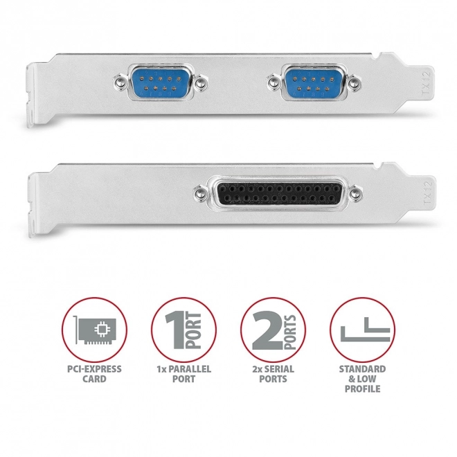 PCIe karta s paralelným LPT portom a dvoma RS232 sériovými portami