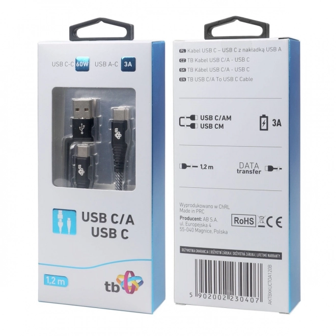 Kábel 2v1: USB-C a USB A s dĺžkou 1,2 m