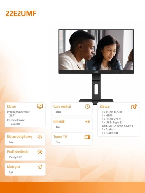 Monitor s funkciou Pivot 21.5 PALCOV AOC VA HDMI DP