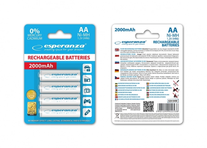 Nabíjateľné batérie AA NI-MH 2000mAh - 4 kusy