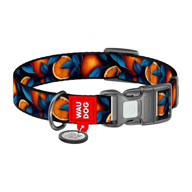 Nylonový obojok pre psa s QR kódom Waudog Oranges, veľkosť L