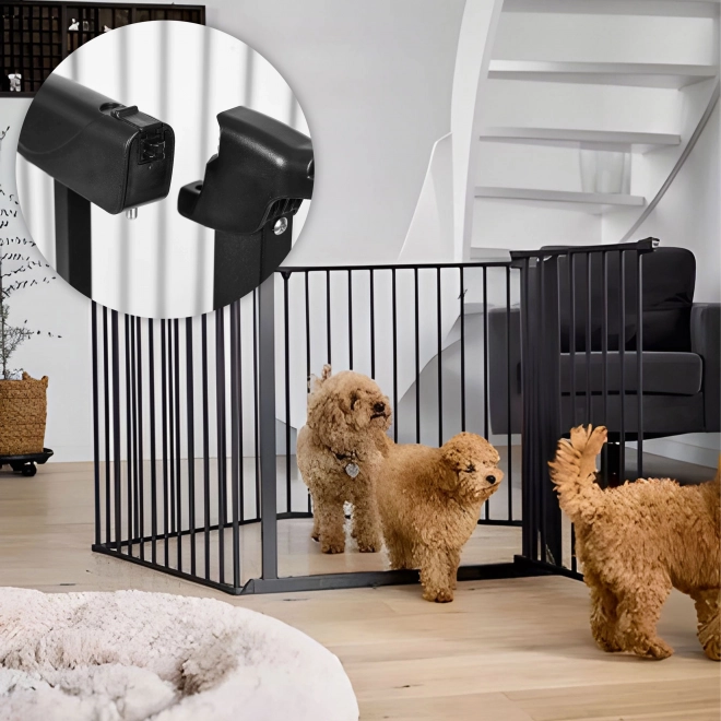 Bezpečnostná zábrana Playpen pre deti a domácich miláčikov, 5 panelov, kovová, čierna