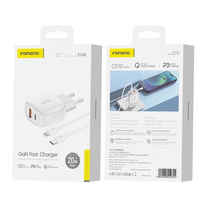 Nabíjačka Foneng USB-C a USB-A 20W s káblom USB-C - Lightning