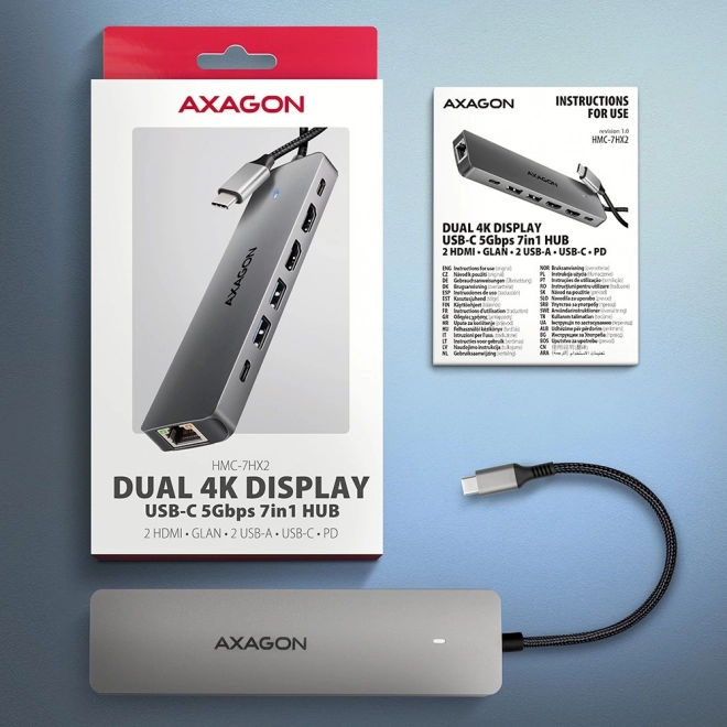 Wieloportový hub AXAGON Dual 4K s USB-C 7v1
