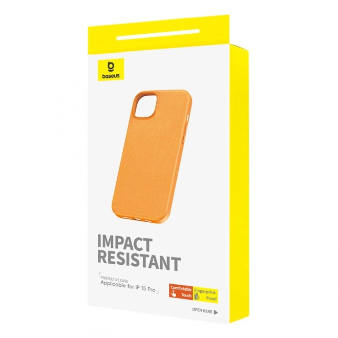 Pu zdro na telefón pre iPhone 15 Pro Baseus Fauxther Series (oranžové)