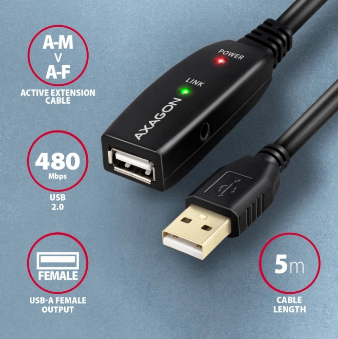 USB predlžovací kábel 5 m s aktívnym zosilňovačom