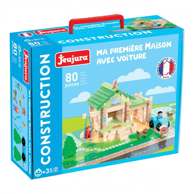 Jeujura Drevená stavebnica Môj prvý dom s autom