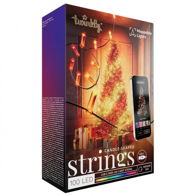 Inteligentné dekoratívne svetlá Twinkly Candies 100 LED USB-C RGB, sviečky, zelený kábel, 6m