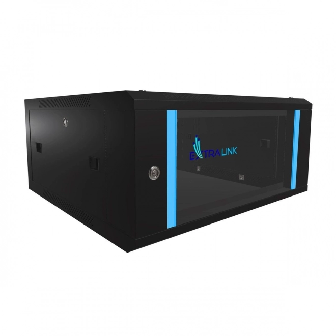 Závesná skrinka rack 4U 600x600 čierna sklenené dvere