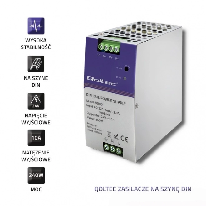 Napájací zdroj na DIN lištu 240W 24V značky Qoltec