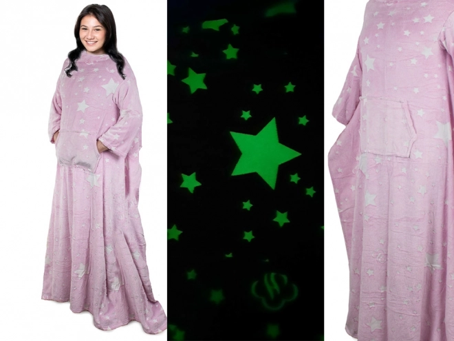 Deka s rukávmi fleece teplá mikina župan neon – Ružová