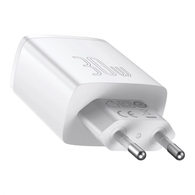 Baseus Rýchla Kompaktná Nabíjačka, 2xUSB, USB-C, PD, 3A, 30W