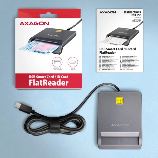 Čítacia zariadenie identifikačných kariet AXAGON USB-C s káblom