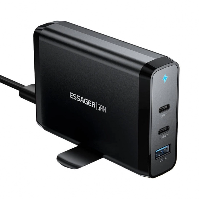 Stolná nabíjačka s 2x USB-C a USB-A 140W Essager GaN čierna