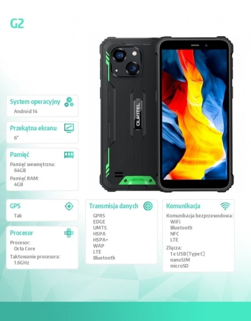 Odolný smartfón G2 4G 64GB zelený