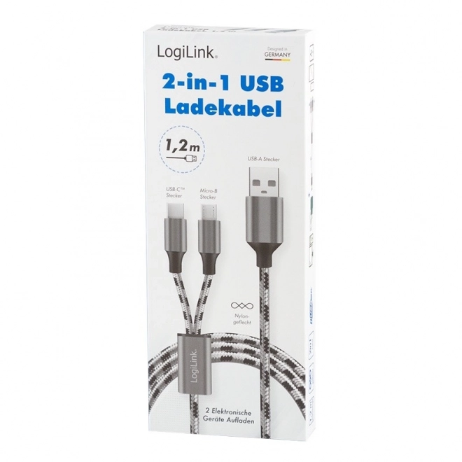 Univerzálny kábel 2 v 1 USB A na Micro USB a USB-C LogiLink 1,2 m
