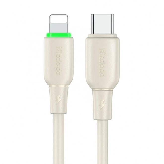 Usb-C na Lightning kábel s LED svetlom 1,2 m béžový