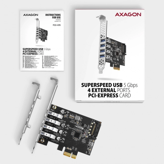 Pcie kontrolér s 4 portami USB 3.2 Gen 1 AXAGON