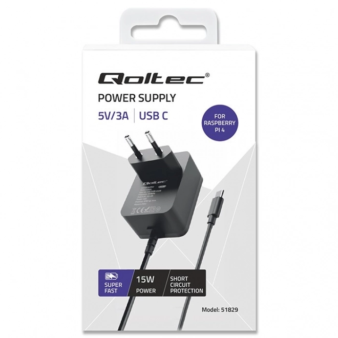 Rýchlonabíjačka Super FAST PD pre Raspberry Pi 4 - USB-C - 15W - čierna