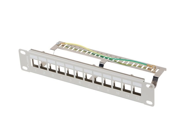 Patch panel 12 portový s organizérom pre keystone moduly v sivej farbe