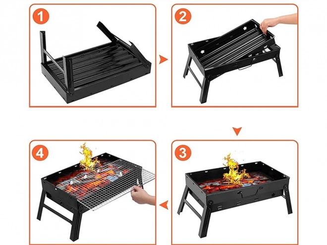 Prenosný skladací gril na drevené uhlie na kempovanie a BBQ