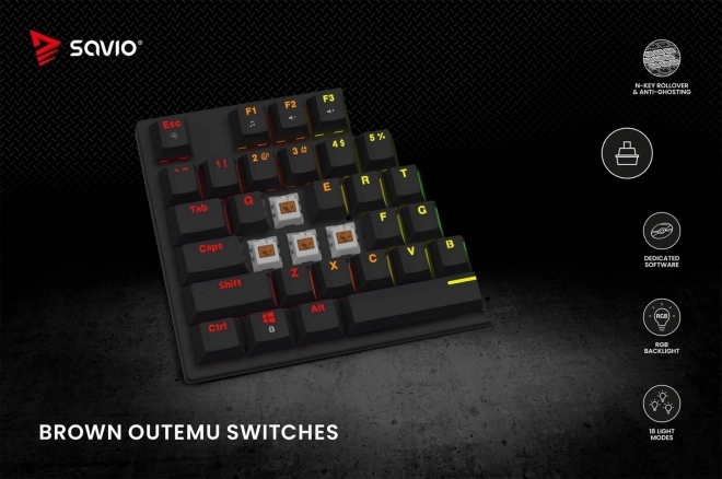 Mechanická klávesnica Savio Tempest X2 RGB Outemu Brown