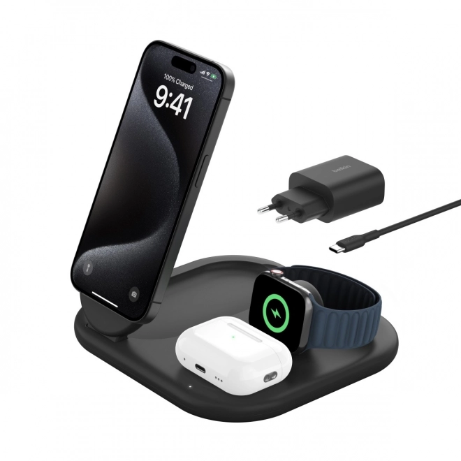 Magnetická nabíjacia podložka BOOSTCHARGE 3v1 Qi2 15W čierna skladacia