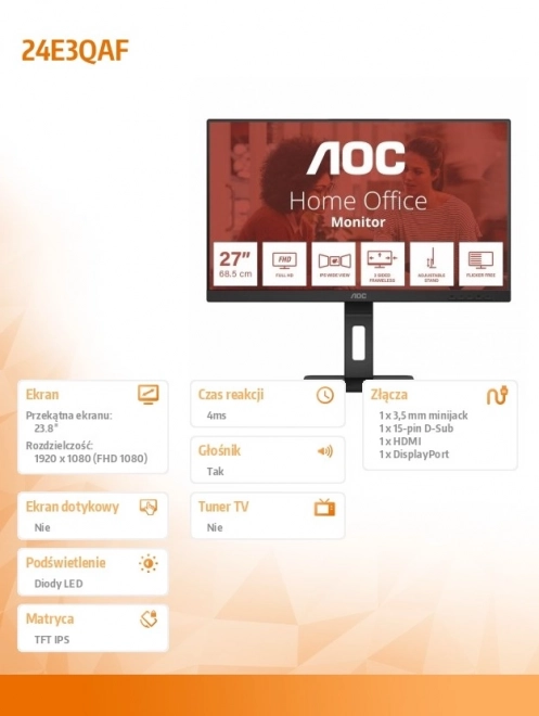 Monitor AOC 24 palcov IPS HDMI DP Pivot reproduktory