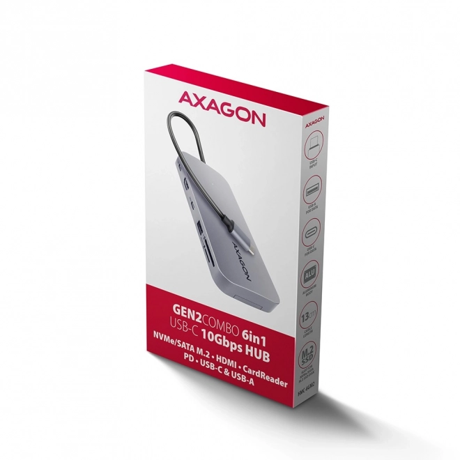 Wieloportový hub 6v1 AXAGON s HDMI, NVMe SSD, USB, SD čítačkou a napájaním