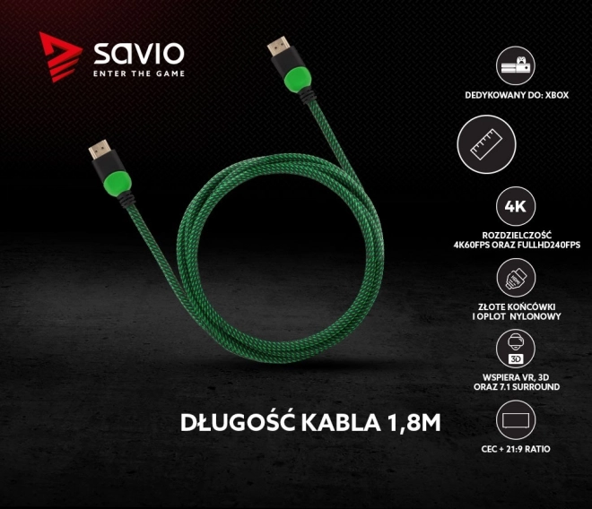 Kábel HDMI 2.0 zeleno-čierny 1,8m