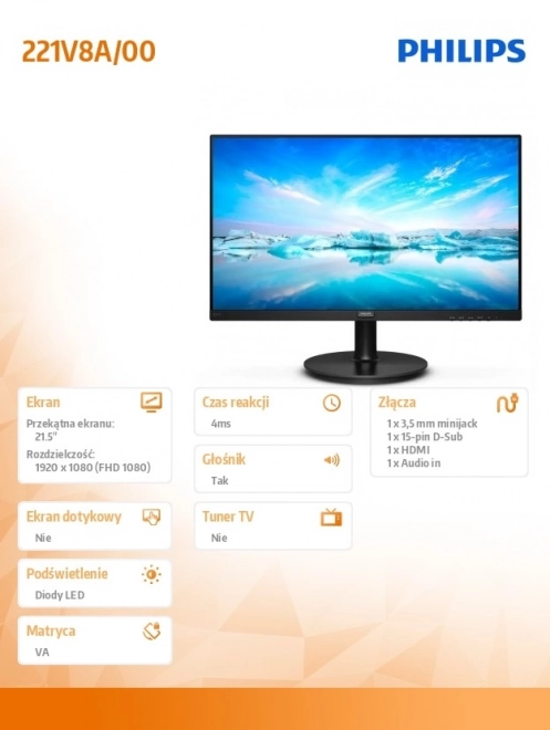 Monitor 21.5 PALCOV PHILIPS VA HDMI Z reproduktormi
