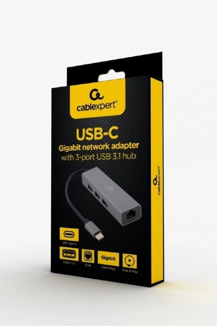 Hub s 3 portami USB 3.1 a sieťovou kartou