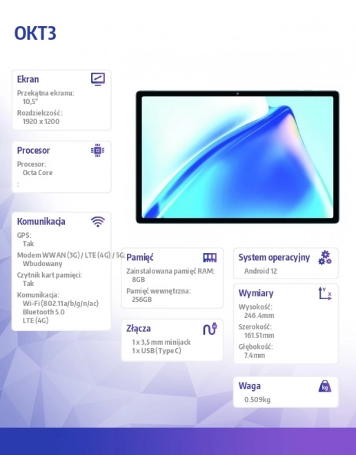 Tablet 10,5 palcov 4G 18/256GB Modrý