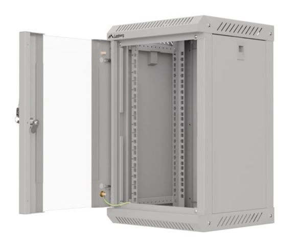 Lanberg 10-palcová nástenná racková skriňa 9U 300x300 šedá