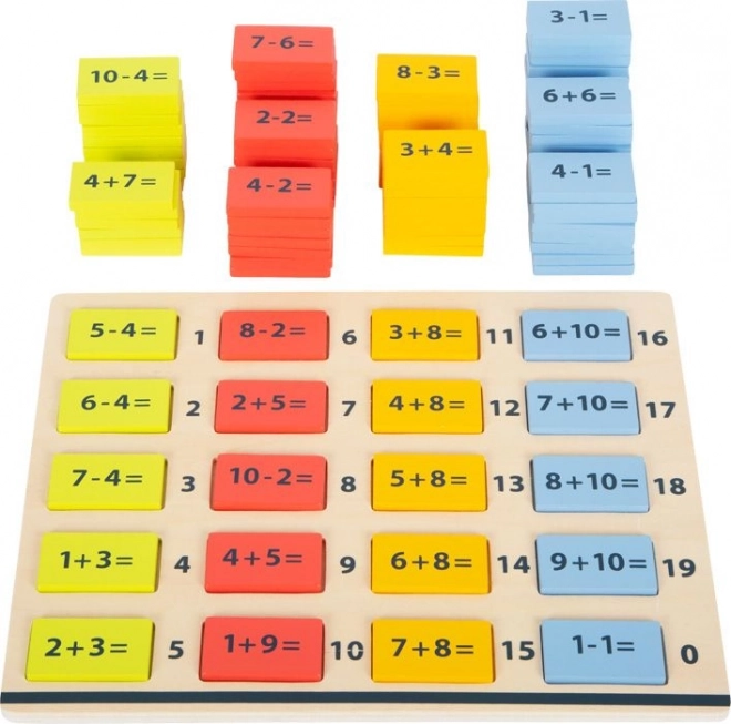 Drevená farebná matematická tabuľka – sčítanie a odčítanie