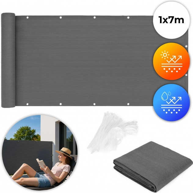 Balkónová zástena s uchytením 100x700 cm Tieniaca sieť Sivá MultiGarden