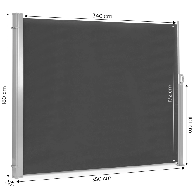 Skladacia bočná markíza 350x180 cm pre záhradu alebo terasu antracit