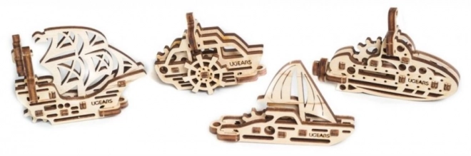 Ugears drevené mechanické puzzle - set 4 príveskov