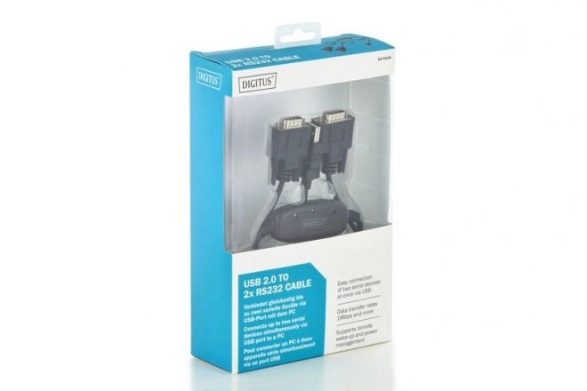USB 2.0 adaptér na 2x RS232 (DB9) s káblom USB A M/Ž dĺžka 1,5m