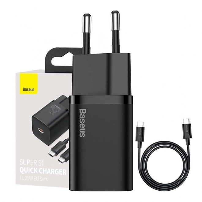 Nabíjačka Baseus Super Si Quick 1C 25W s USB-C/USB-C káblom 1m (čierna)