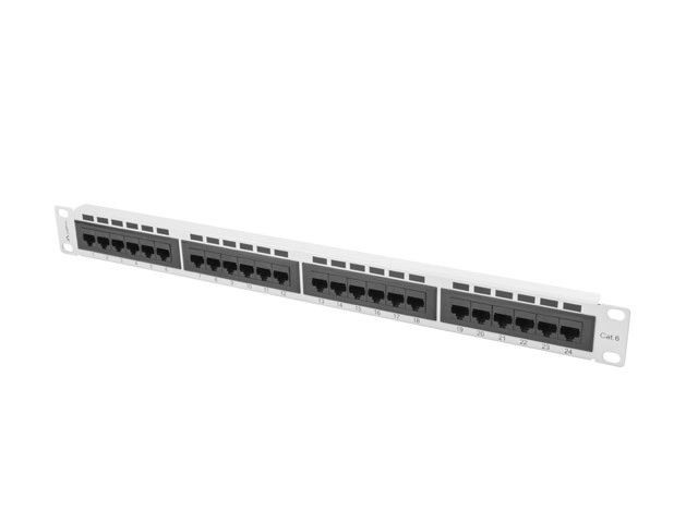Patch panel 24 portov 1U sivý, kategória 6
