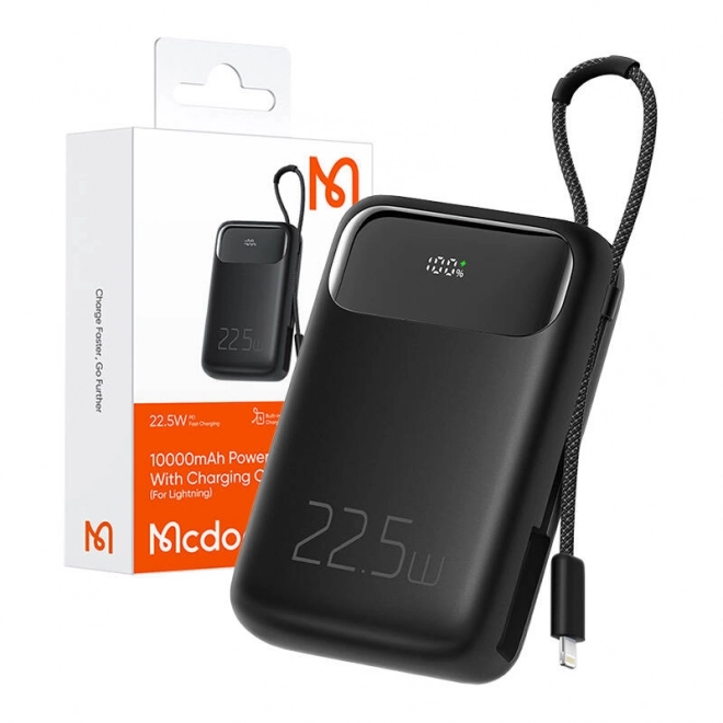 Prenosná nabíjačka Mcdodo čierna 10000mAh 22,5W s Lightning káblom